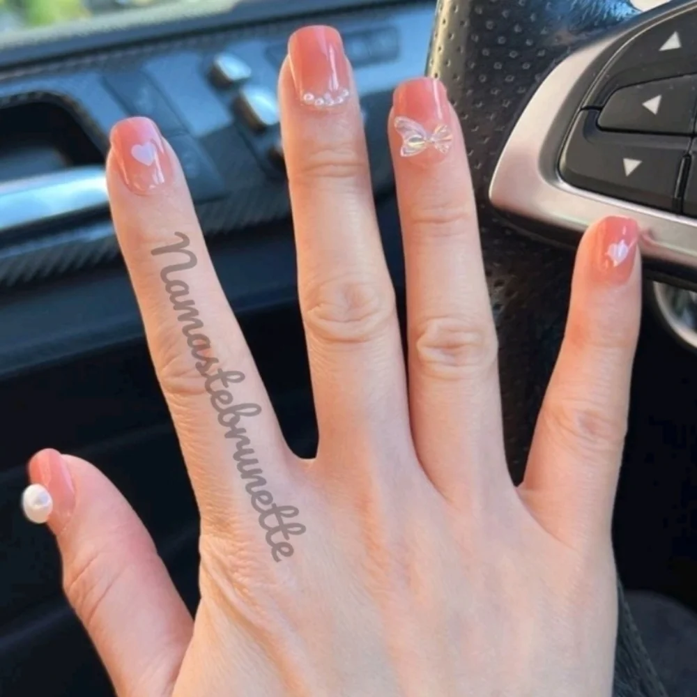 2/$16 3D Heart Bows Pearls Press On Nails